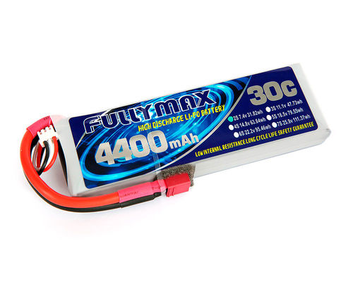 FULLYMAX Li PO 배터리는 RC 자동차 보트 트럭 태양 비행기를 위한 Ｔ 플러그로 30C 4400mAh 2S 7.4V를 쌉니다